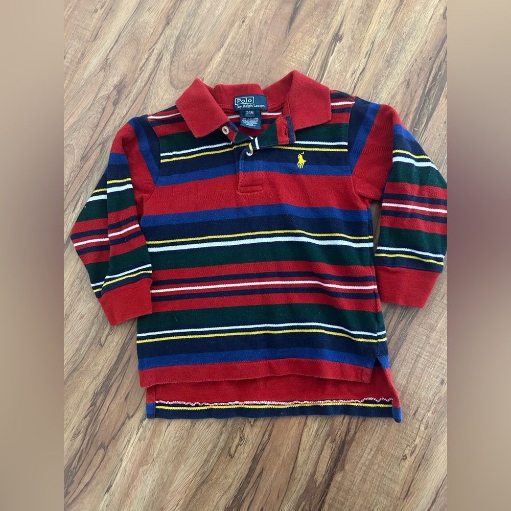 Vintage Polo Ralph Lauren Baby Striped Rugby Long Sleeve Tshirt Size 24M